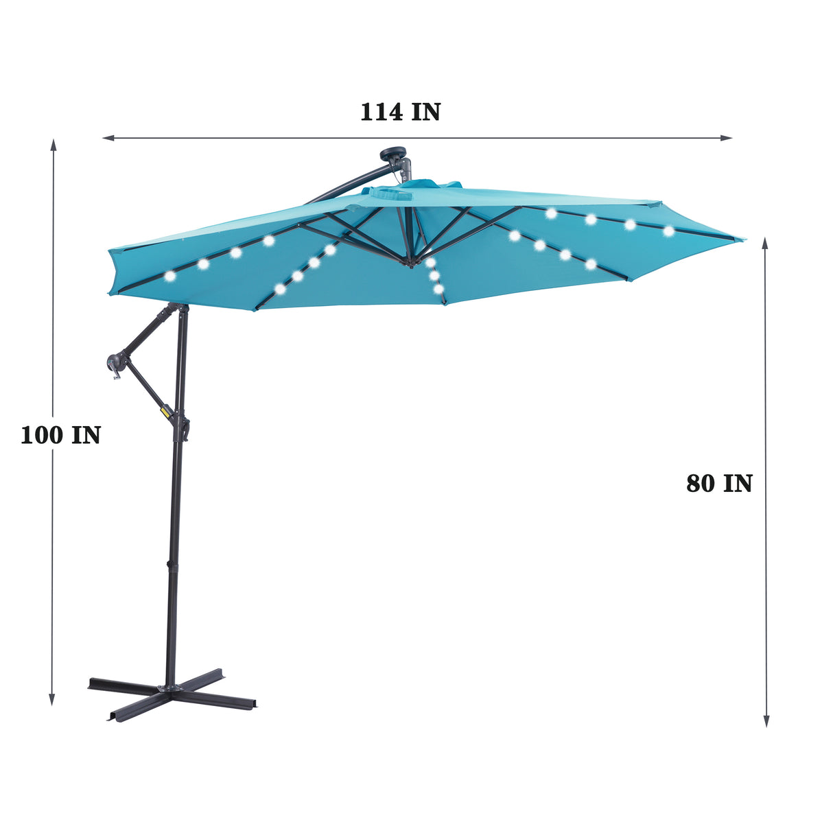 10 FT Solar LED Patio Outdoor Umbrella Hanging Cantilever Umbrella Offset Umbrella Easy Open Adustment with 32 LED Lights - V.I.P Digital Presence