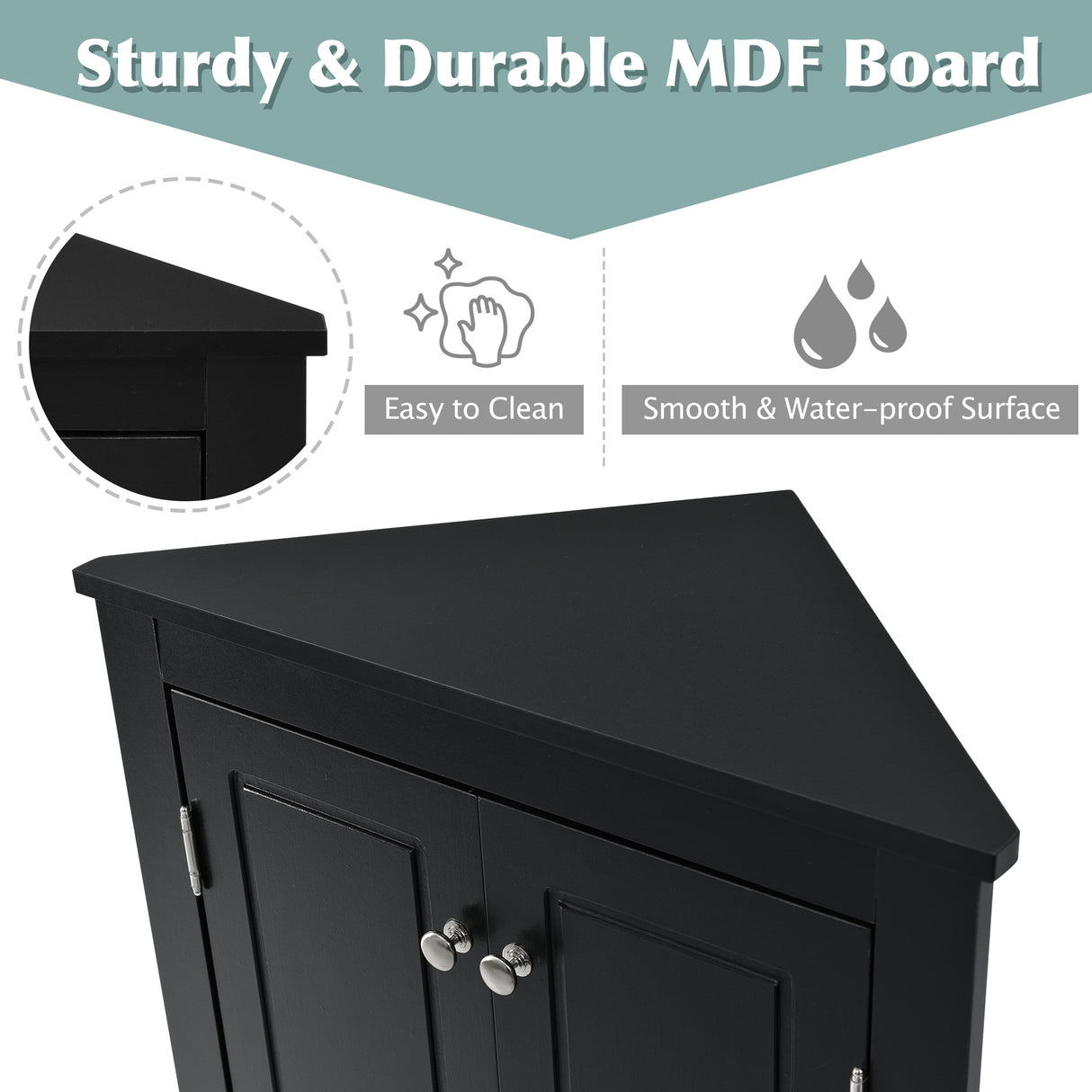 Black Triangle Bathroom Storage Cabinet with Adjustable Shelves, Freestanding Floor Cabinet for Home Kitchen - V.I.P Digital Presence