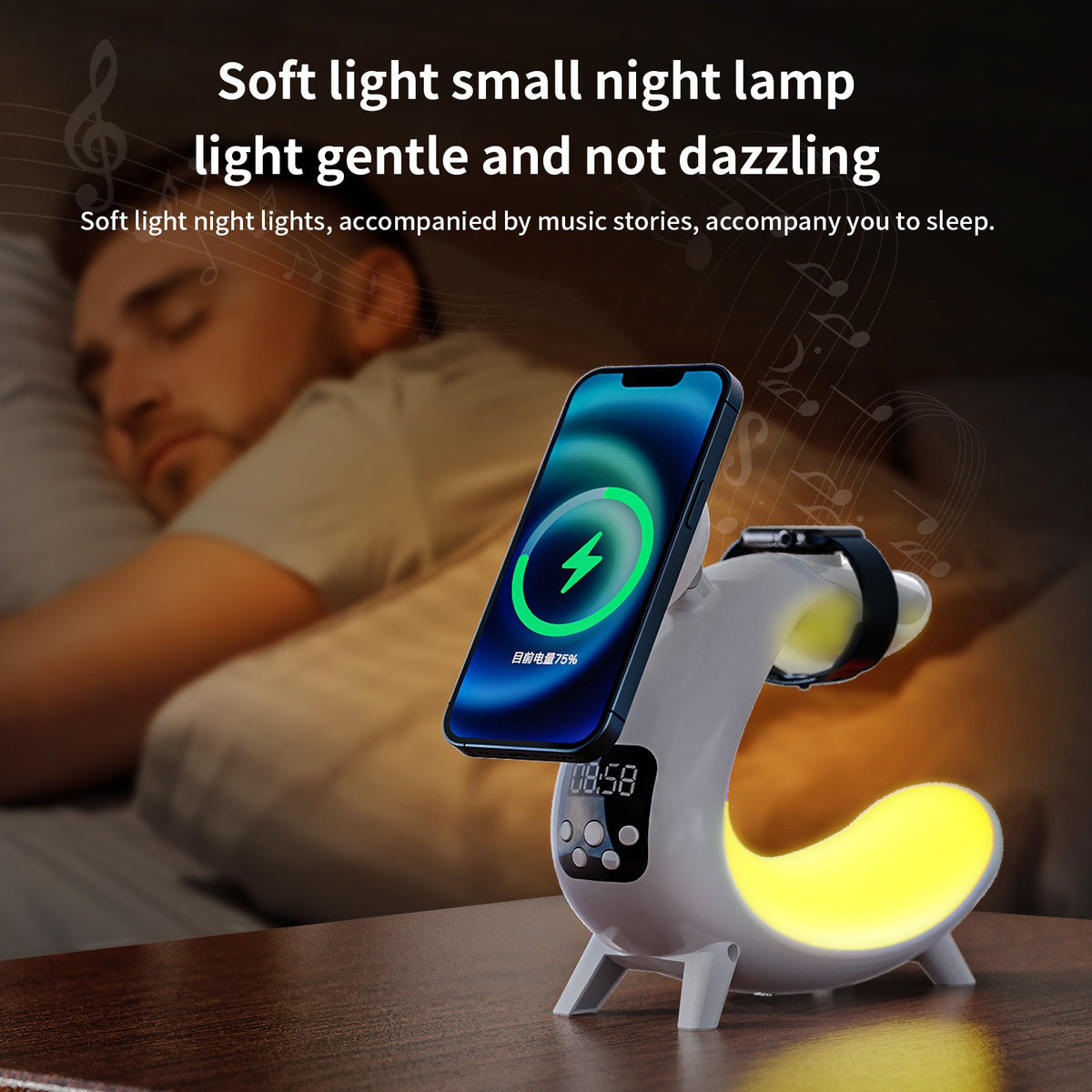 Wireless Charger For Mobile Phone Headphone Wireless Charger Power Bank With Clock Audio And Nigh Light 6 In 1 Charging - V.I.P Digital Presence