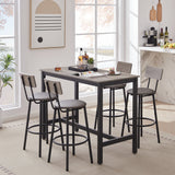 Bar Table Set with 4 Bar stools PU Soft seat with backrest Grey 47.24'' L x 23.62'' W x 35.43'' H - V.I.P Digital Presence