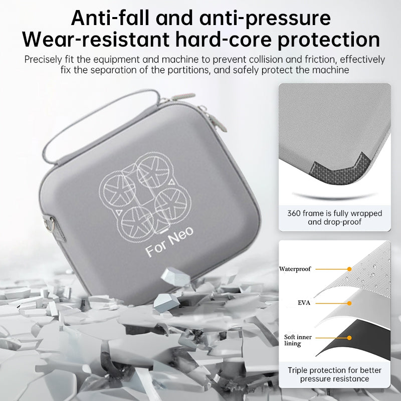 Protective grey hard case for DJI Neo. Two-way zipper, compact, for travel & protection. (Case only) - V.I.P Digital Presence
