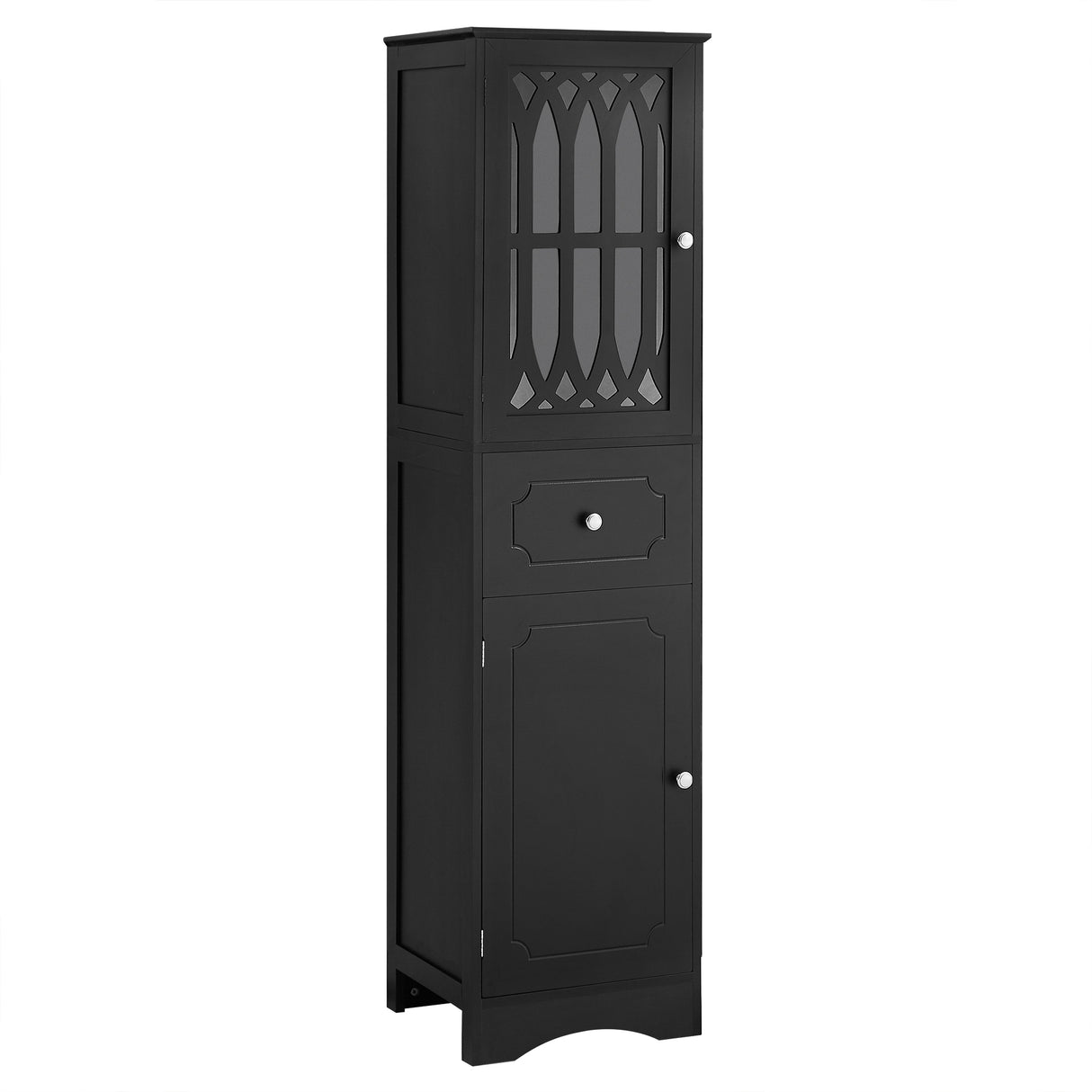 Tall Bathroom Cabinet, Freestanding Storage Cabinet with Drawer and Doors, MDF Board, Acrylic Door, Adjustable Shelf, Black - V.I.P Digital Presence