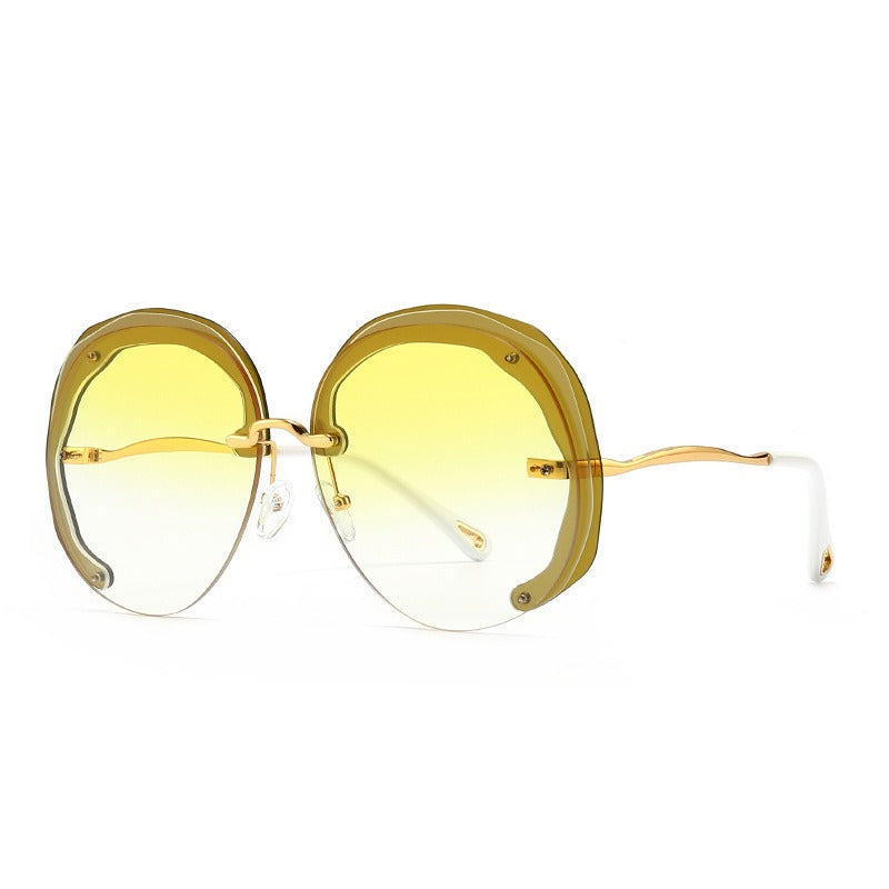Fashion Oversized Rimless Round Sunglasses Women Clear Ocean Gradient Lens Shades - V.I.P Digital Presence
