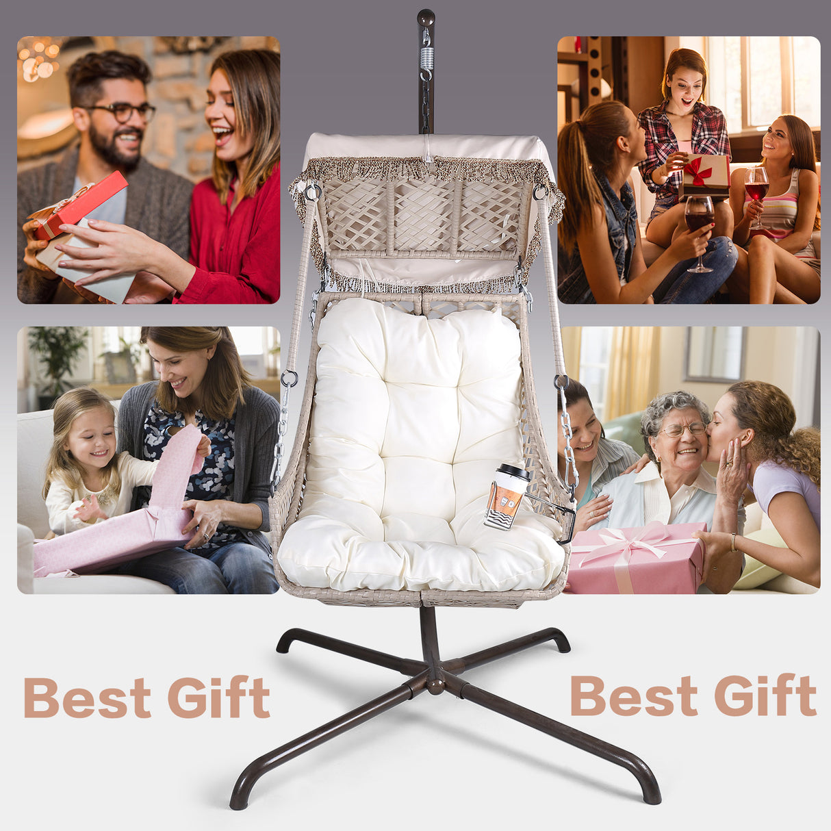Swing Egg Chair with Stand Indoor Outdoor Wicker Rattan Frame 350lbs Capacity Hammock Chair for Patio Bedroom with Sunshade Clot - V.I.P Digital Presence