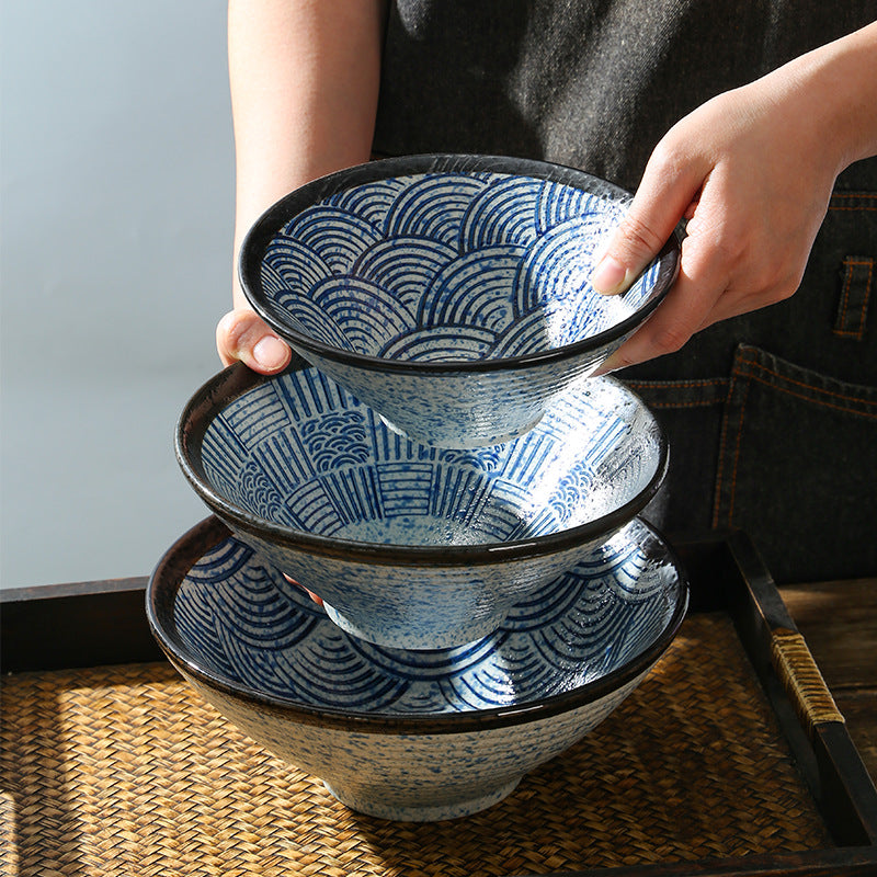 Lamian Noodles Bowl Sea Ripple Bamboo Hat Bowl Creative Large Soup Bowl Beef Noodle Bowl Home Vintage Bowl - V.I.P Digital Presence