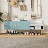 Modern Shoe Storage Bench with Hidden Storage and Upholstered Cushions for Bedside, Living Room and Entryway (Tiffany Blue) - V.I.P Digital Presence