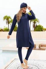 Cap, Long Sleeve Hooded Top and Pants Swim Set - V.I.P Digital Presence