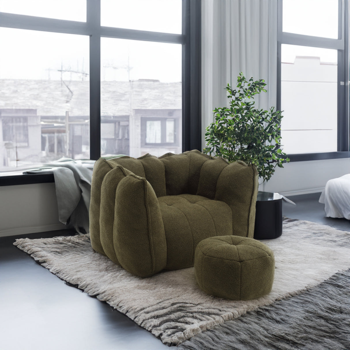 Soft Bean Bag Chair with High Resilient Foam(Chips)for living room and bedroom,Comfortable Square Lazy Sofa with Footstool - V.I.P Digital Presence