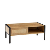 40.16" Rattan Coffee table, sliding door for storage, metal legs, Modern table for living room , natural - V.I.P Digital Presence
