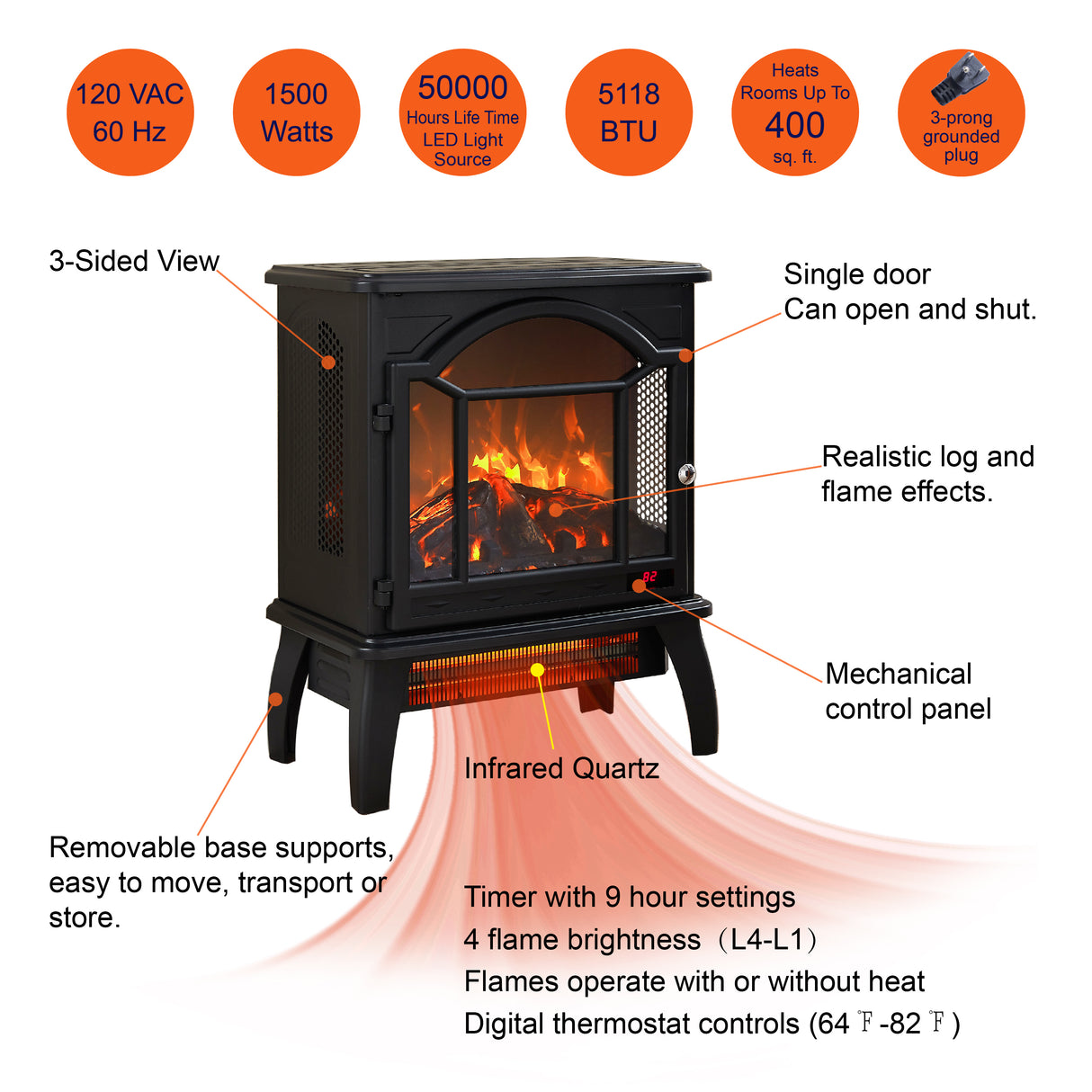 18 inch 3D Infrared Electric Stove with remote control - V.I.P Digital Presence