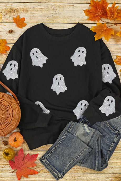 Glitter Round Neck Long Sleeve Sweatshirt - V.I.P Digital Presence