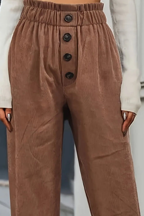 Decorative Button High Waist Pants - V.I.P Digital Presence