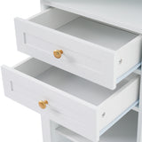High bathroom storage cabinet with glass door, freestanding, two drawers and adjustable shelves, MDF board, painted white - V.I.P Digital Presence