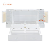 Large Murphy bed wall mounted bed with drawers, 2 storage cabinets, 1 set of sockets and USB ports, white - V.I.P Digital Presence