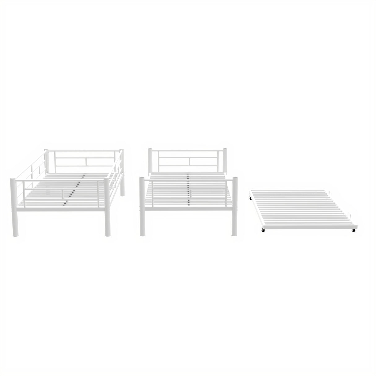 Heavy-duty Sturdy Meta Twin over Twin with Trundle Bunk Bed/l/ Noise Reduced/ Safety Guardrail/No Box Spring Needed,White - V.I.P Digital Presence