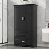 Tall Bathroom Storage Cabinet, Cabinet with Two Doors and Drawers, Adjustable Shelf, MDF Board, Black - V.I.P Digital Presence