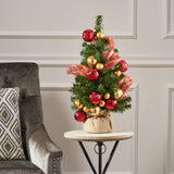2'RED/GOLD DECORATION BURLAP TREE WITH 50 WARM WHITE LED LIGHTS-BATTERY OPERATED - V.I.P Digital Presence