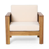 ( Set of 2) Outdoor Acacia Wood Club Chairs with Cushions, Teak+Beige, 27.75"D x 32"W x 27.75"H - V.I.P Digital Presence