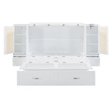 Large Murphy bed wall mounted bed with drawers, 2 storage cabinets, 1 set of sockets and USB ports, white - V.I.P Digital Presence
