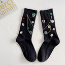 Summer and Spring European Luxury Love Diamond Black Chain Middle Tube Stacked Socks - V.I.P Digital Presence