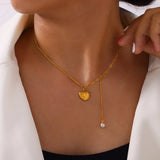 Titanium Steel Imitation Pearl Heart Pendant Necklace - V.I.P Digital Presence