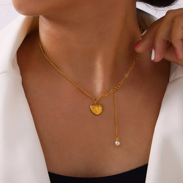 Titanium Steel Imitation Pearl Heart Pendant Necklace - V.I.P Digital Presence