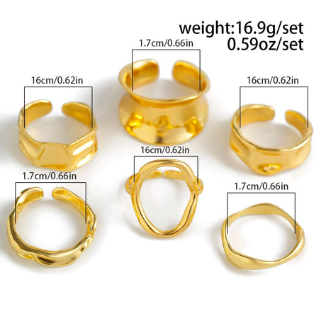 Ingemark 6Pcs/Set Punk Irregular Hollow Folded Metal Cuff Rings for Women Vintage Geometric Adjustable Open Finger Rings Jewelry - V.I.P Digital Presence