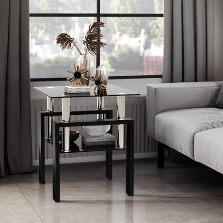 1-Piece Modern Tempered Glass Tea Table Coffee Table End Table, Square Table for Living Room, Black - V.I.P Digital Presence