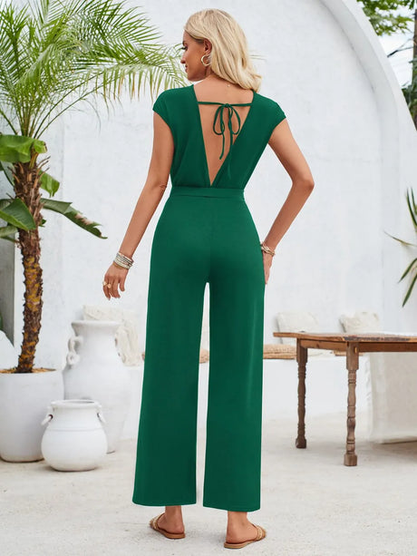 Twisted Round Neck Cap Sleeve Jumpsuit - V.I.P Digital Presence