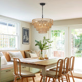6-Light Dining Room Light Fixture, Wicker Pendant Lighting with 4-Tier Woven Lampshade, Large Farmhouse Chandeliers (20") - V.I.P Digital Presence