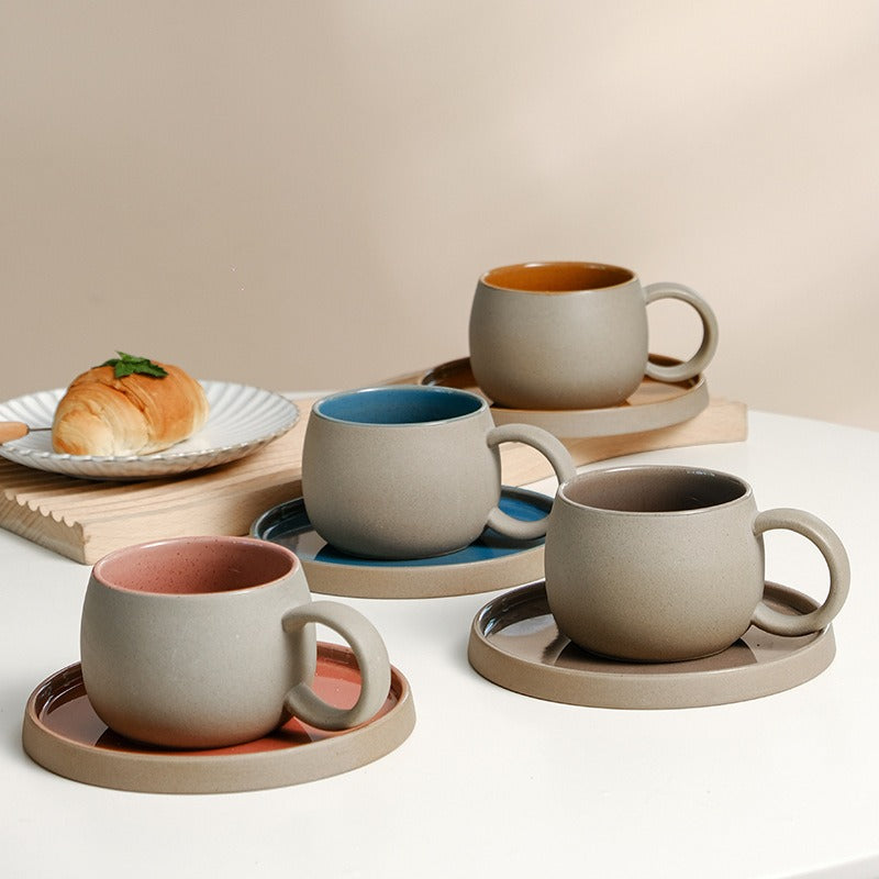Coffee mug set ceramic retro stoneware Japanese mug and saucer combination - V.I.P Digital Presence