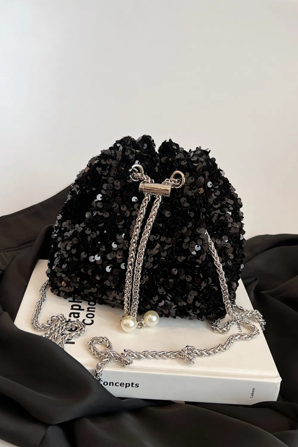 Sequin Chain Drawstring Bucket Bag - V.I.P Digital Presence