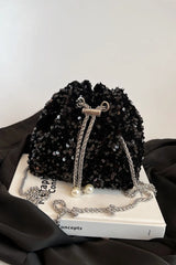 Sequin Chain Drawstring Bucket Bag - V.I.P Digital Presence