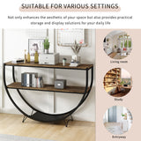TREXM Rustic Industrial Design Demilune Shape Textured Metal Distressed Wood Console Table (Distressed Brown) - V.I.P Digital Presence