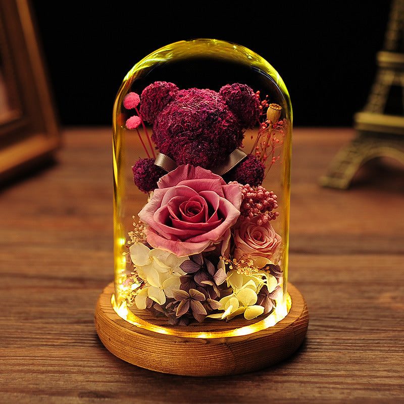 Valentine's Day Gift Everlasting Flower Bear Moss Glass Cover Finished Gift Box for Girlfriend Birthday Ornament Dried Flowers Roses - V.I.P Digital Presence