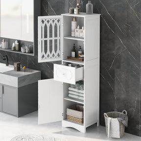 Tall Bathroom Cabinet, Freestanding Storage Cabinet with Drawer and Doors, MDF Board, Acrylic Door, Adjustable Shelf, White - V.I.P Digital Presence