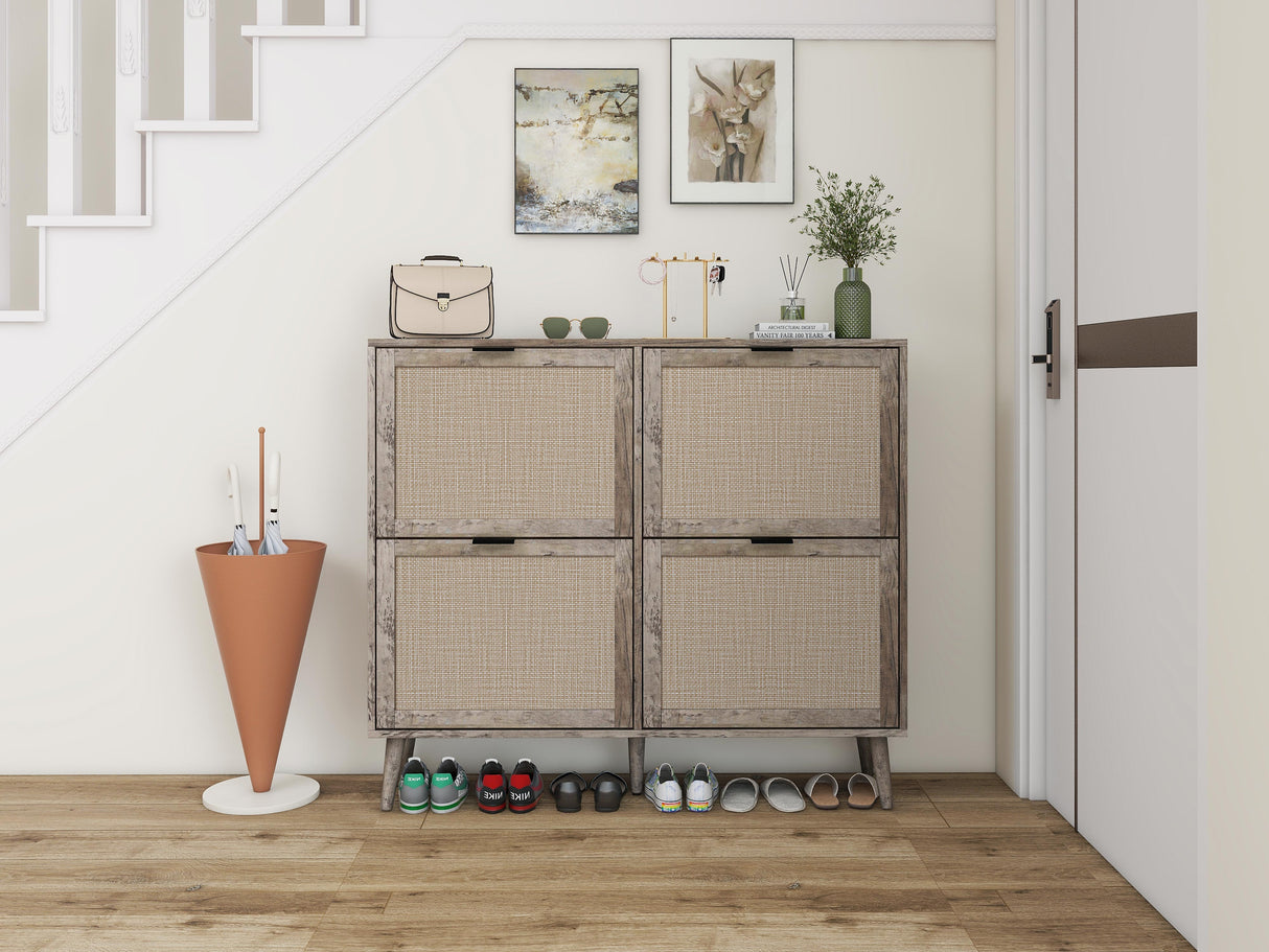 4 Door Shoe Rack, Freestanding Modern Shoe Storage Cabinet, for Entryway - V.I.P Digital Presence