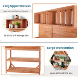 65" Large Wooden Farmhouse Rustic Outdoor Potting Bench Table Garden Potting Bench with 4 Storage Shelves and Side Hook,Natural - V.I.P Digital Presence
