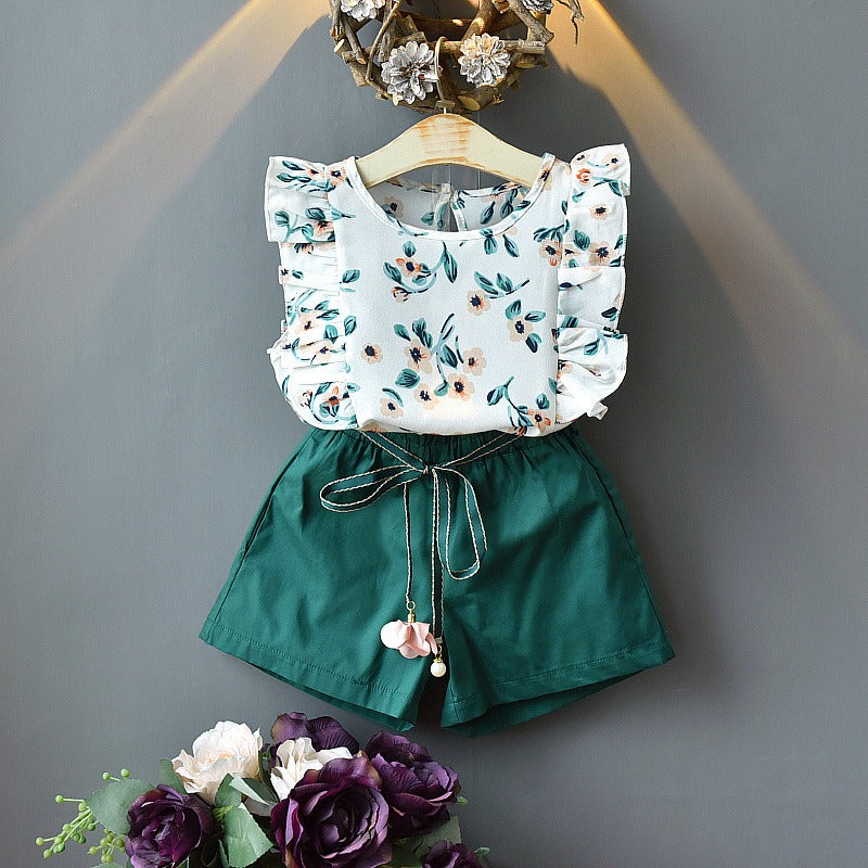 Children's Summer Korean Version Of The Girls' Suit Lace Sleeveless Tops Female Baby Loose Shorts Two-Piece - V.I.P Digital Presence