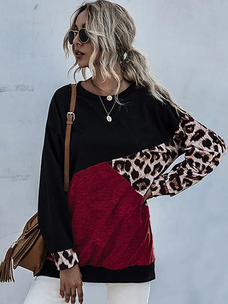 Leopard Contrast Long Sleeve Sweatshirt - V.I.P Digital Presence