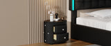 Elegant PU Nightstand with 2 Drawers and Crystal Handle,Fully Assembled Except Legs&Handles,Storage Bedside Table - Black - V.I.P Digital Presence