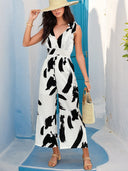 Tied Printed Surplice Sleeveless Jumpsuit - V.I.P Digital Presence