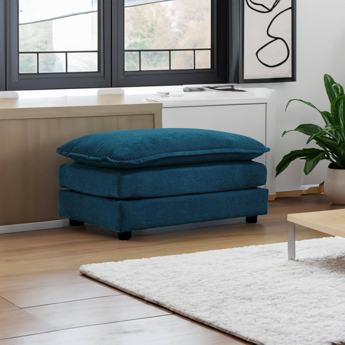 Chenille Fabric Ottomans Footrest to Combine with 2 Seater Sofa, 3 Seater Sofa and 4 Seater Sofa, Blue Chenille - V.I.P Digital Presence