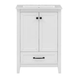 24" Bathroom Vanity with Sink, Bathroom Vanity Cabinet with One Drawer and Doors, Solid Wood and MDF, White - V.I.P Digital Presence