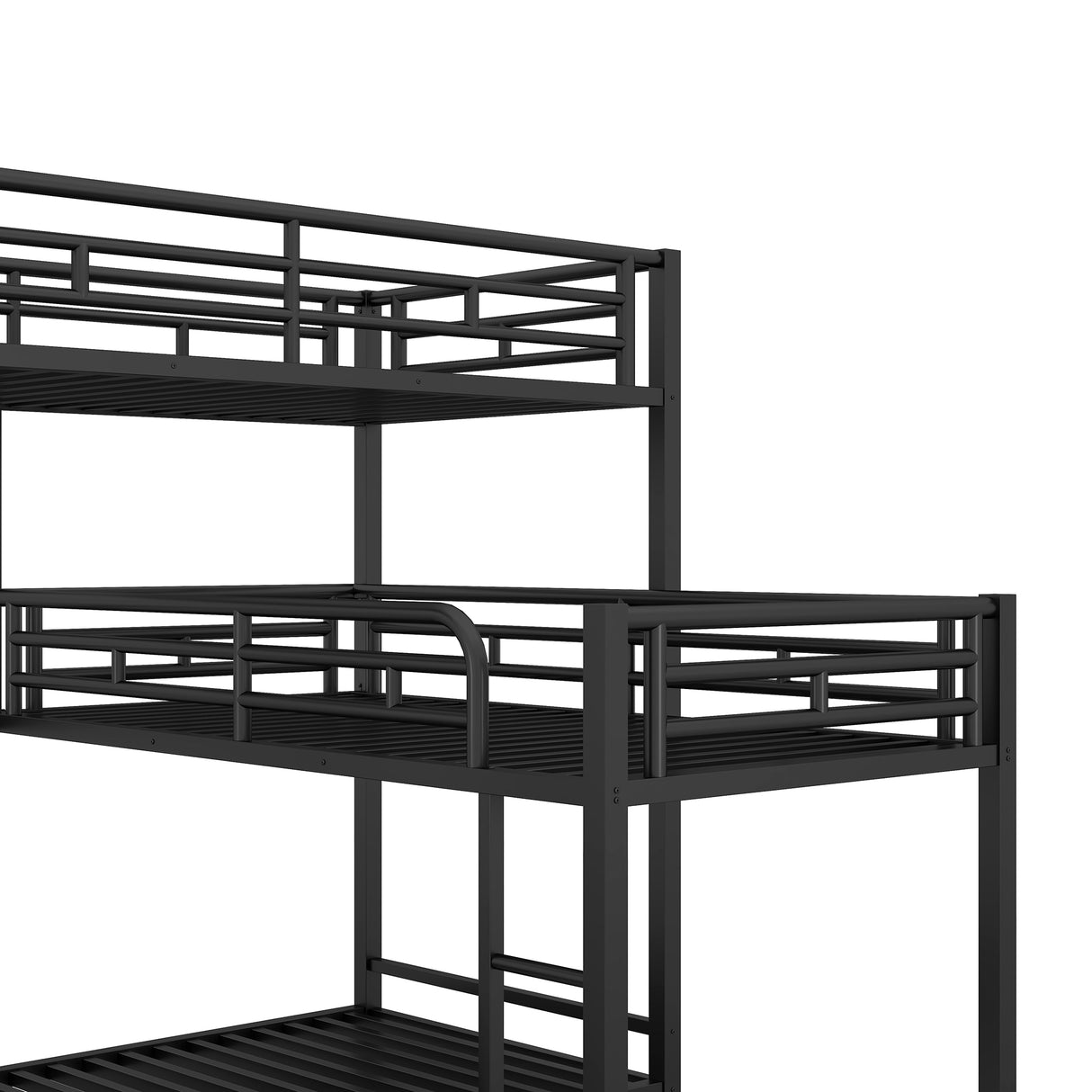 L-shaped Metal Triple Twin Size Bunk Bed, Black - V.I.P Digital Presence