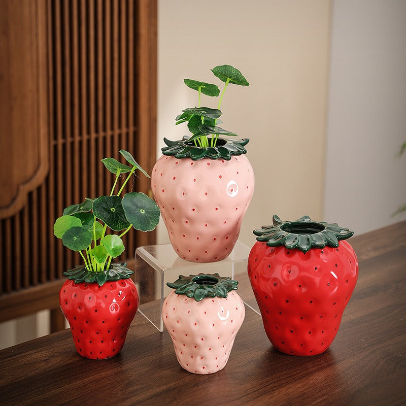 Strawberry ceramic vase, flower arrangement, living room home decoration ornament, hydroponic flower pot, high-end and high aest - V.I.P Digital Presence