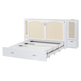 Large Murphy bed wall mounted bed with drawers, 2 storage cabinets, 1 set of sockets and USB ports, white - V.I.P Digital Presence