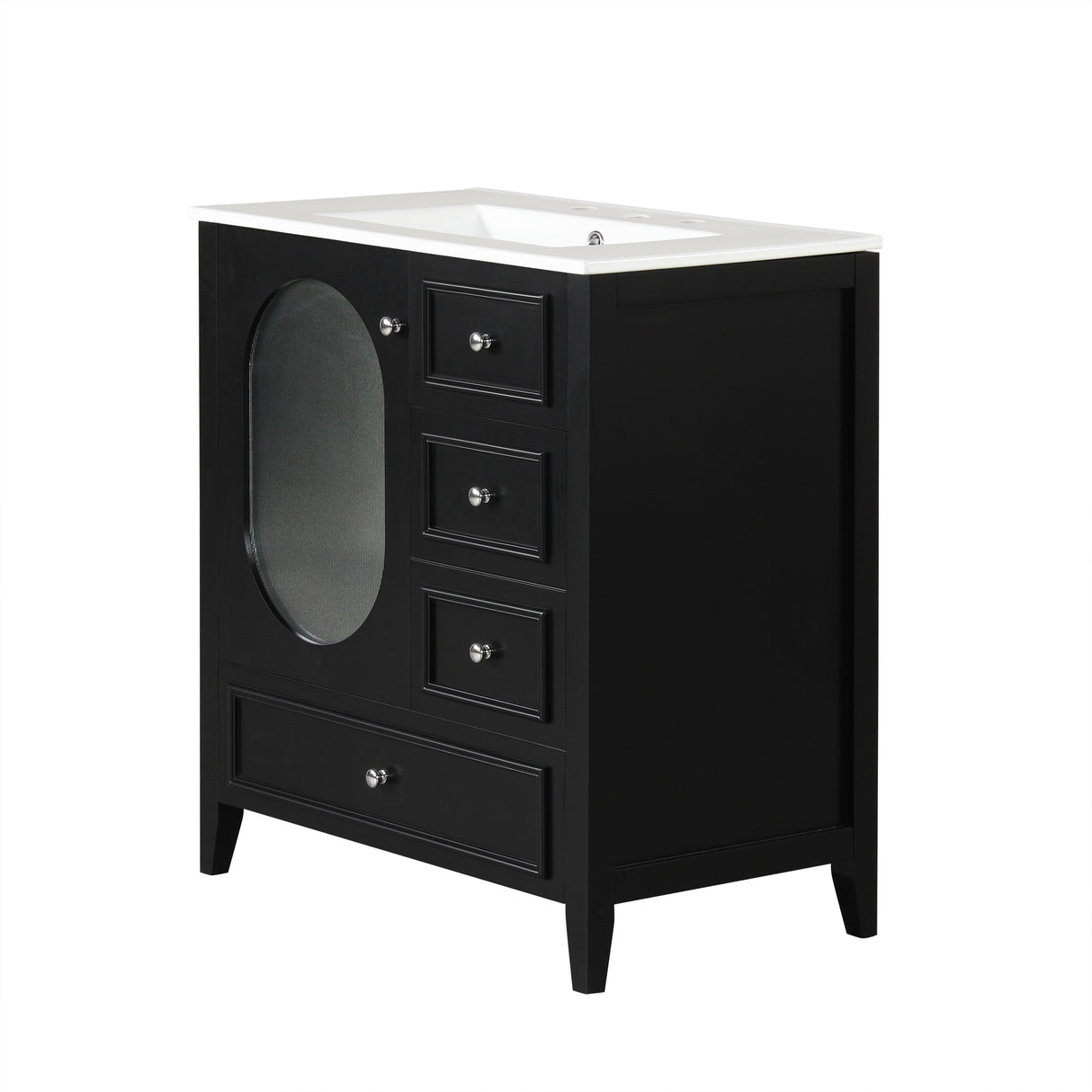 30" Bathroom Vanity with Sink, Bathroom Vanity Cabinet with Three Drawers and Door, Solid Wood and MDF, Black - V.I.P Digital Presence