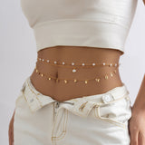 Stacked chain tassel star moon rhinestone waist chain sexy butterfly women's imitation pearl body chain - V.I.P Digital Presence