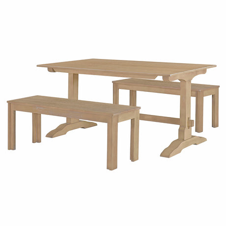TREXM 3-piece retro dining table, rectangular stand table, and 2 4-person wooden stools (made of natural wood) - V.I.P Digital Presence